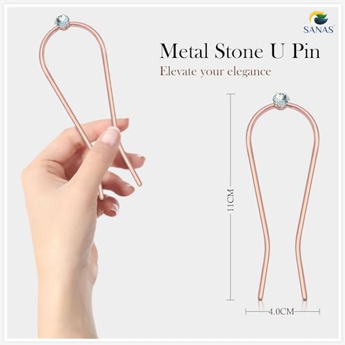 Sanas Stone Hair Accessories For Women Wedding (1Pcs) Hair Pins For Hair Styling Accessory Diamond Finish U Pin Juda Accessories For Girls Juda Pin For Women Traditional (11.5 Cm Long) (1Pcs) (Gold) - Image 2