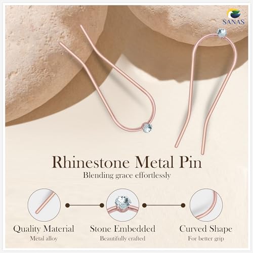 Sanas Stone Hair Accessories For Women Wedding (1Pcs) Hair Pins For Hair Styling Accessory Diamond Finish U Pin Juda Accessories For Girls Juda Pin For Women Traditional (11.5 Cm Long) (1Pcs) (Gold) - Image 3