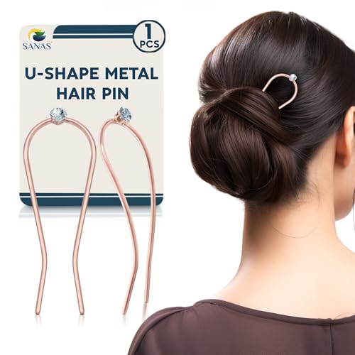 Sanas Stone Hair Accessories For Women Wedding (1Pcs) Hair Pins For Hair Styling Accessory Diamond Finish U Pin Juda Accessories For Girls Juda Pin For Women Traditional (11.5 Cm Long) (1Pcs) (Gold) - Image 1