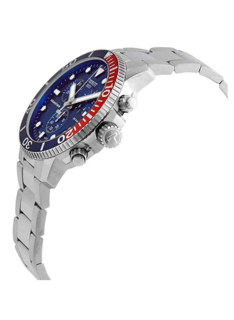 TISSOT ساعة كواتز كرونوجراف تیسوت سيستار 1000 بقرص أزرق وسوار فولاذي فضي للرجال - T120.417.11.041.03 - Image 2
