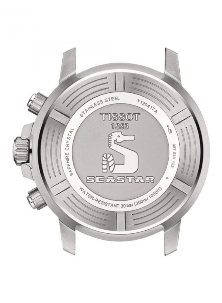 TISSOT ساعة كواتز كرونوجراف تیسوت سيستار 1000 بقرص أزرق وسوار فولاذي فضي للرجال - T120.417.11.041.03 - Image 4