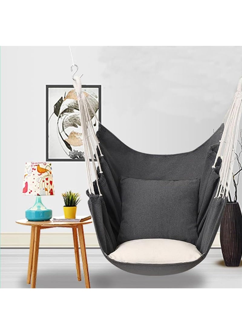 Hammock Chair Hanging Rope Swing Max 180KG With Cushion and Pillow Large Hanging Chair Swing Seat Perfect for Outdoor Home Bedroom Patio Yard Gray