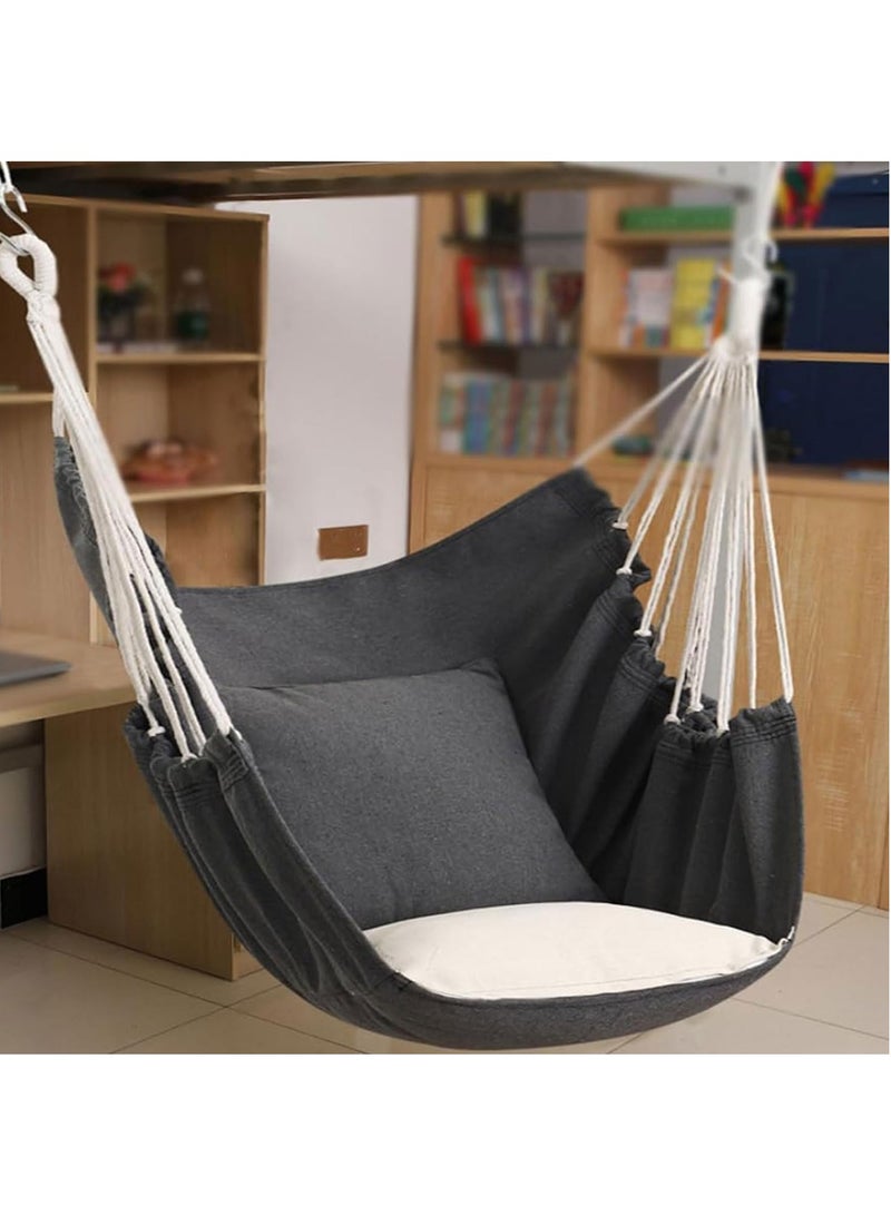 Hammock Chair Hanging Rope Swing Max 180KG With Cushion and Pillow Large Hanging Chair Swing Seat Perfect for Outdoor Home Bedroom Patio Yard Gray