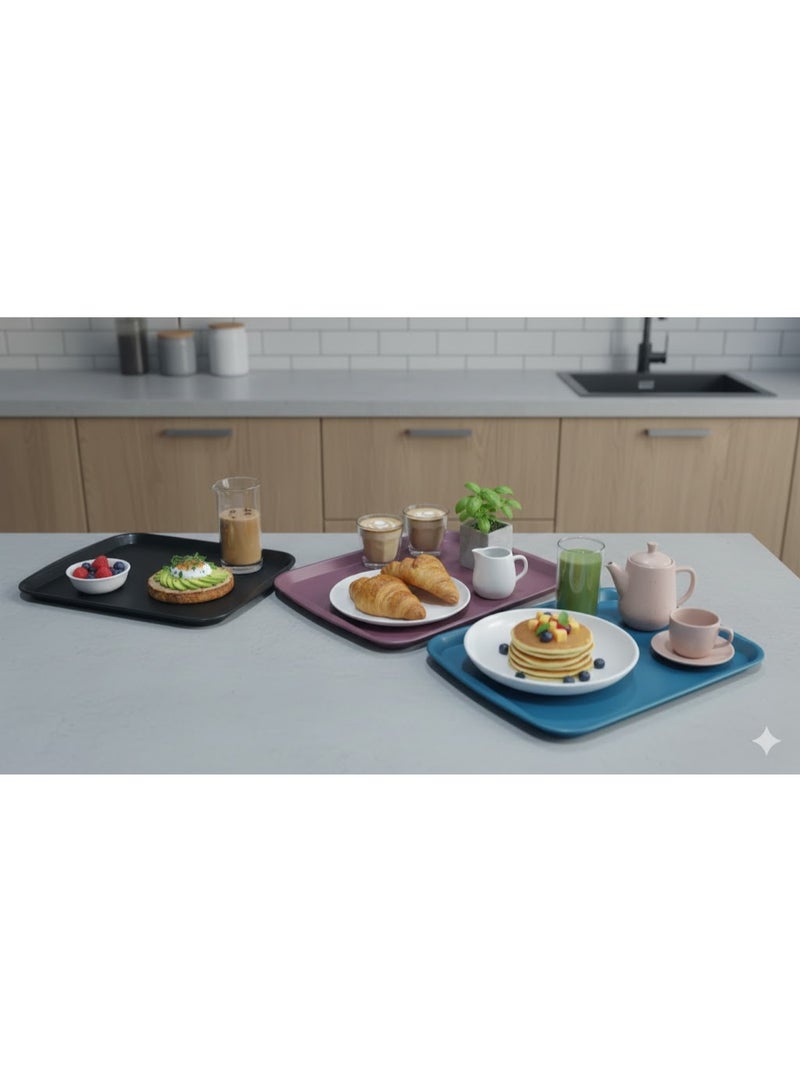 favilla 3-Piece Serving Tray Set - Assorted Sizes - For easy serving of food and drinks. Stain and scratch resistant, easy to clean, lightweight, suitable for everyday indoor and outdoor use, convenient design for carrying and use with trolleys. - Multicolored - Image 5