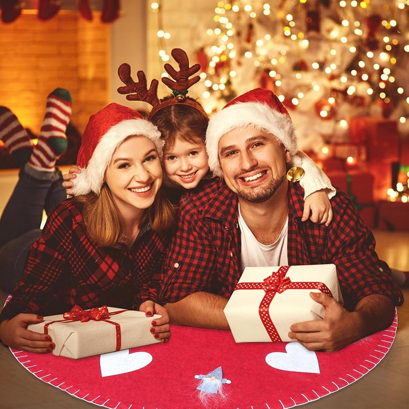 تنورة شجرة عيد الميلاد من الصوف اللباد 100 سم، ديكور قاعدة شجرة عيد الميلاد بنمط قلب أحمر، مستلزمات حفلات العطلات - Image 3