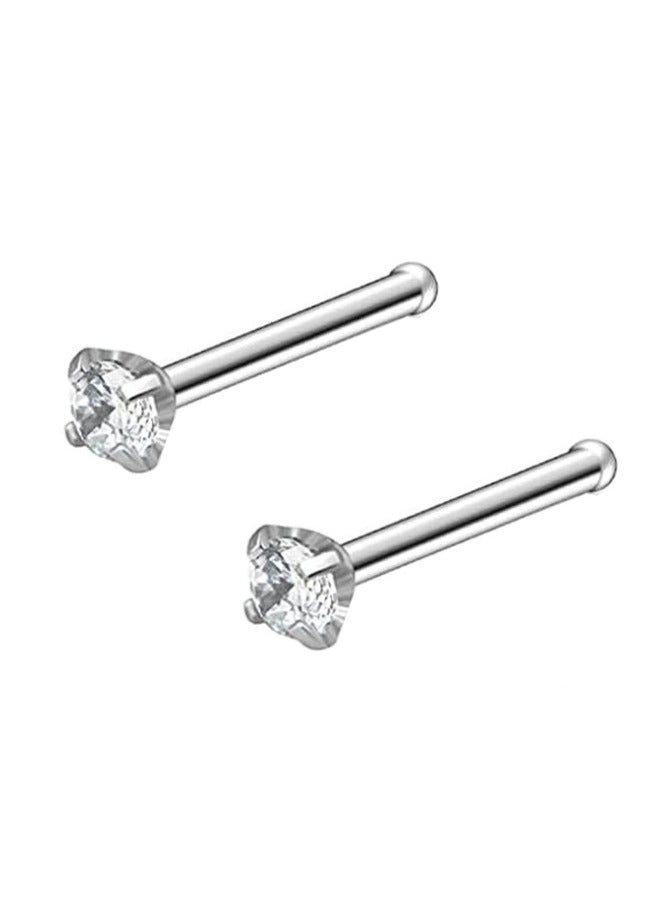 2-Pieces 925 Sterling Silver Round Shape Nose Stud With Zirconia And Diamond - Image 1