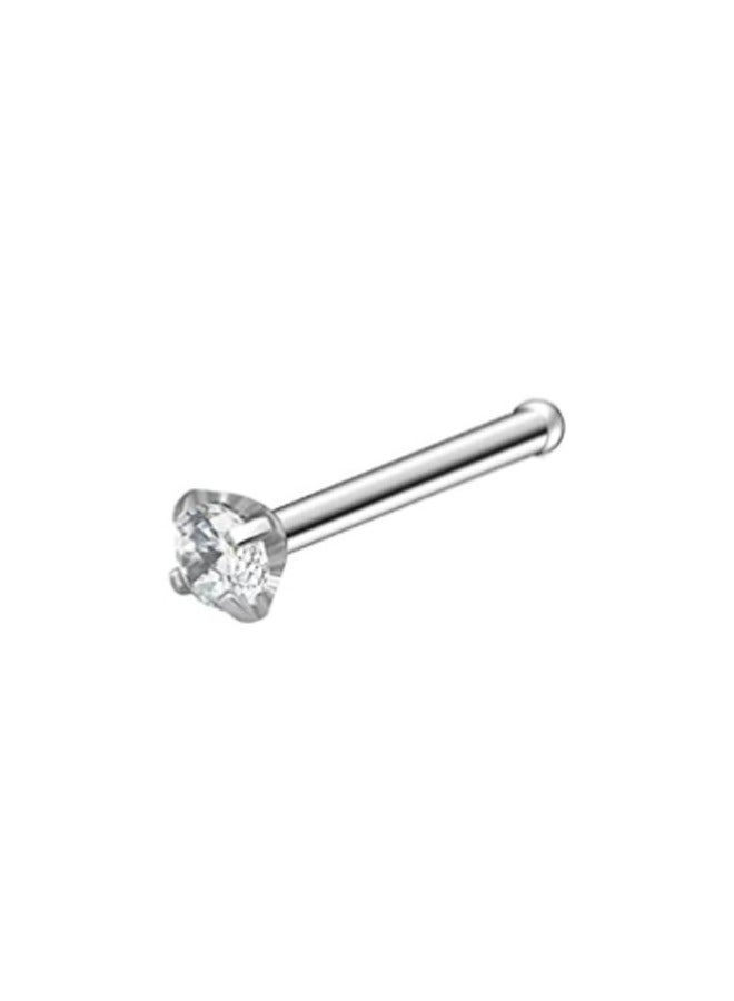 2-Pieces 925 Sterling Silver Round Shape Nose Stud With Zirconia And Diamond - Image 2