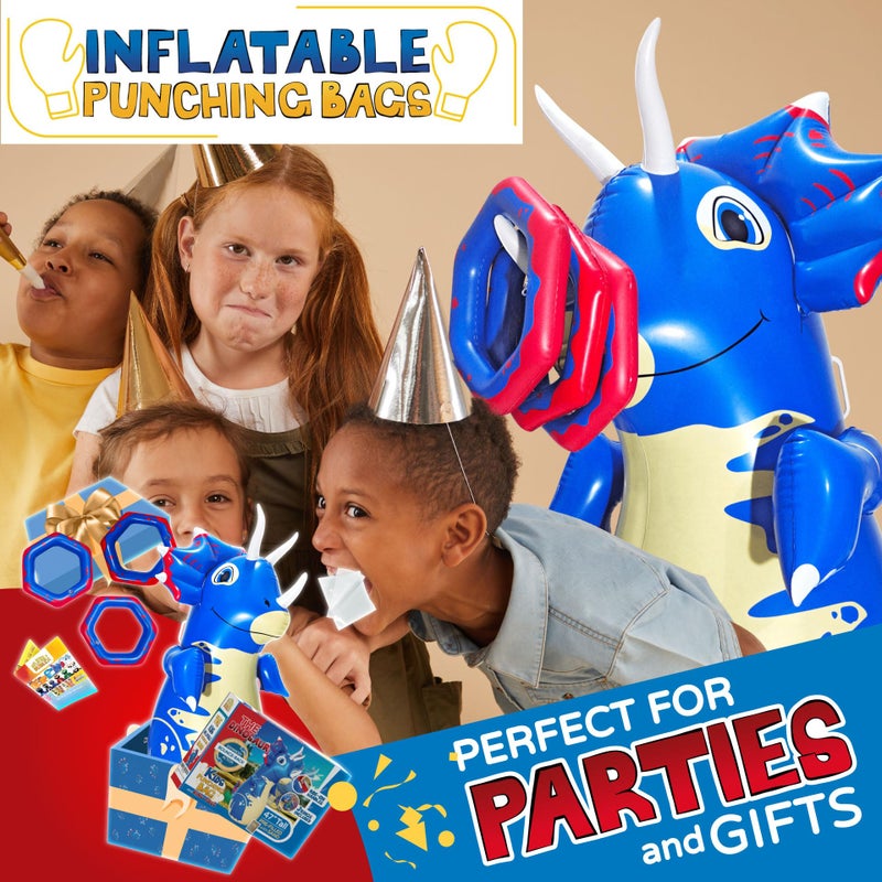 INFLATABLE DUDES Dinosaur 47 Inches- Kids Punching Bag| Already Filled with Sand |Triceratops Bop Bag |Ring Toss with 3 Inflatable Rings| | Ride-on Toy + Handles| Punching Bag for Kids -(Tops) - Image 4