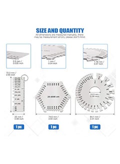 PROMASS 3 Pack Stainless Steel Welding Gauge Set, 25-3000um Wet Film Comb + Wire Metal Sheet Thickness Gauge + Round Dual-Sided Wire Cable Sheet Gage Standard Thickness Metal Gauge AWG and SAE  - Image 2