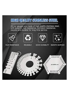 PROMASS 3 Pack Stainless Steel Welding Gauge Set, 25-3000um Wet Film Comb + Wire Metal Sheet Thickness Gauge + Round Dual-Sided Wire Cable Sheet Gage Standard Thickness Metal Gauge AWG and SAE  - Image 3