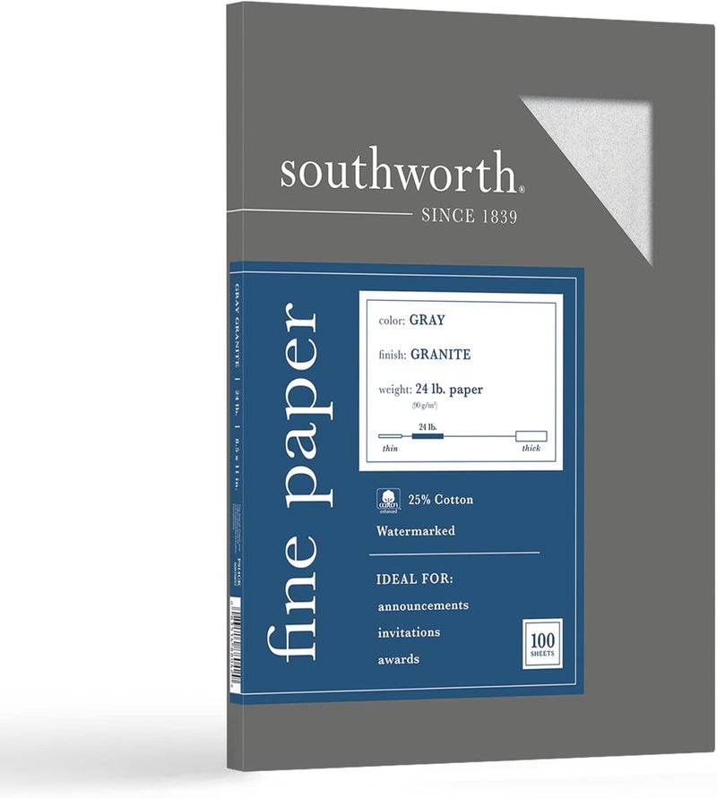 Southworth Southworth Granite Specialty Paper 8 12 x 11 24 Lb 75 Recycled Gray Pack Of 100 Sheets - Image 1