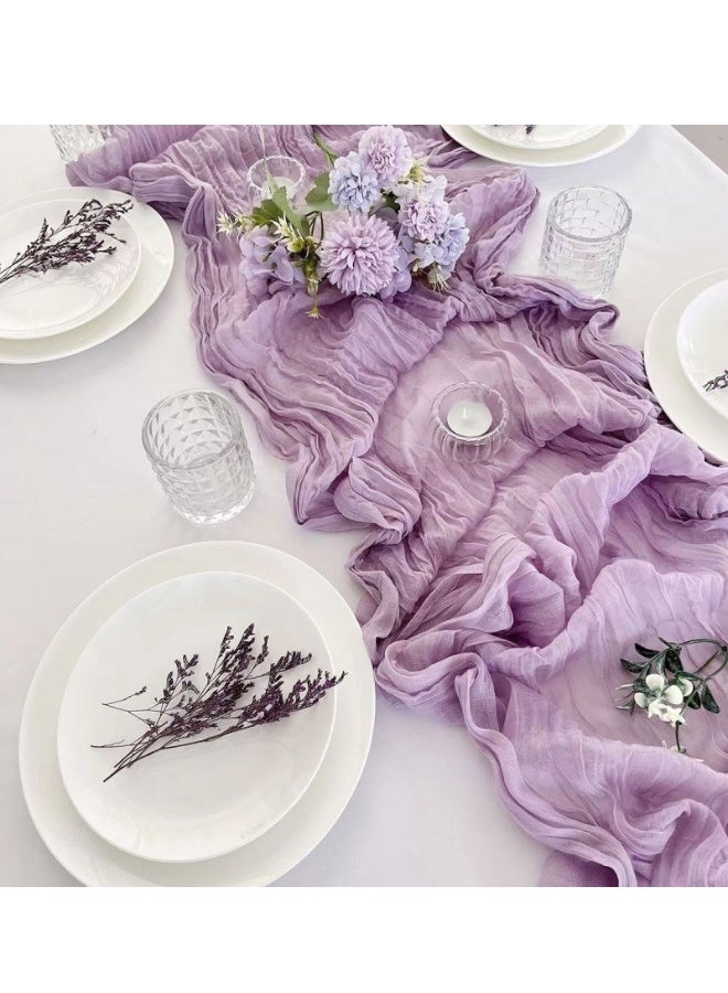 سوبر زي يوث مفرش طاولة شفاف 90×400 سم، مفرش طاولة طويل من الشاش الريفي بتصميم بوهو، مفرش طاولة، مفرش طاولة من القماش القطني، لتزيين حفلات الزفاف والمهرجانات (عبوة واحدة باللون البنفسجي) - Image 4