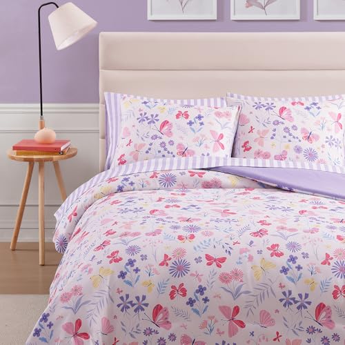 Wink Deer Queen Comforter Set with Sheets for Girls-7 Pieces Queen Bedding Sets with Pink Comforter, Sheets, Pillowcases & Shams for Kids (Cute Botanical Flowers, 90" X 90") - Image 4