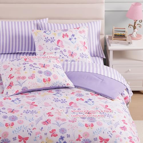 Wink Deer Queen Comforter Set with Sheets for Girls-7 Pieces Queen Bedding Sets with Pink Comforter, Sheets, Pillowcases & Shams for Kids (Cute Botanical Flowers, 90" X 90") - Image 3