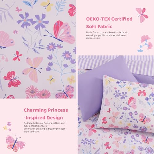 Wink Deer Queen Comforter Set with Sheets for Girls-7 Pieces Queen Bedding Sets with Pink Comforter, Sheets, Pillowcases & Shams for Kids (Cute Botanical Flowers, 90" X 90") - Image 5