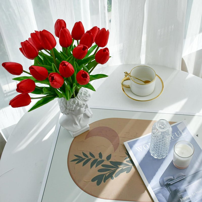 Mandy's Artificial Tulips 20 Stems Red PU Faux Flowers for Thanksgiving and Christmas Decorations Wedding Home Decor 13.5 Inch - Image 5