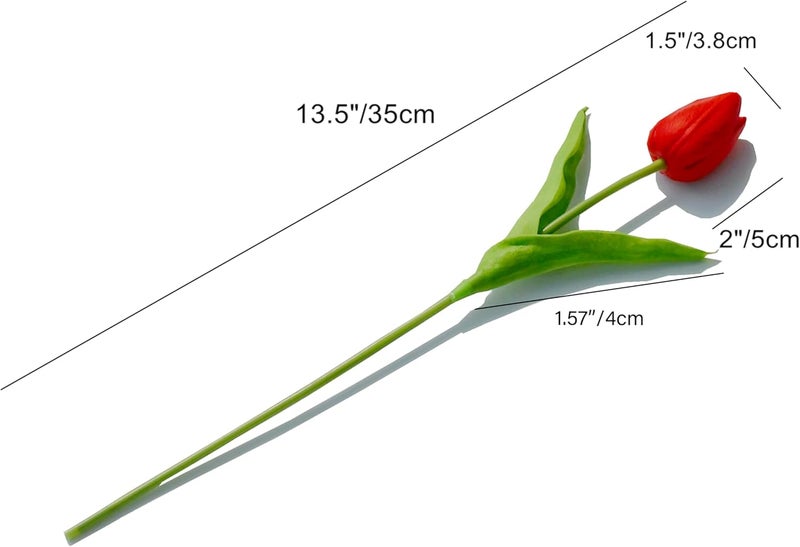 Mandy's Artificial Tulips 20 Stems Red PU Faux Flowers for Thanksgiving and Christmas Decorations Wedding Home Decor 13.5 Inch - Image 2