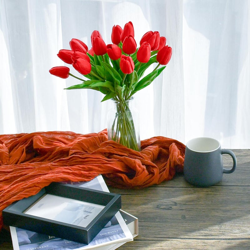 Mandy's Artificial Tulips 20 Stems Red PU Faux Flowers for Thanksgiving and Christmas Decorations Wedding Home Decor 13.5 Inch - Image 4