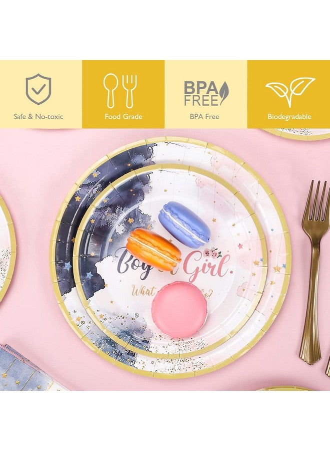 CLYMENE 96 Pcs Gender Reveal Party Supplies | Baby Shower Party Decorations | Boy or Girl Gender Reveal Tableware Set | with Paper Plates, Napkins, Forks | for Boys & Girls | Serves 24 Guests - Image 3