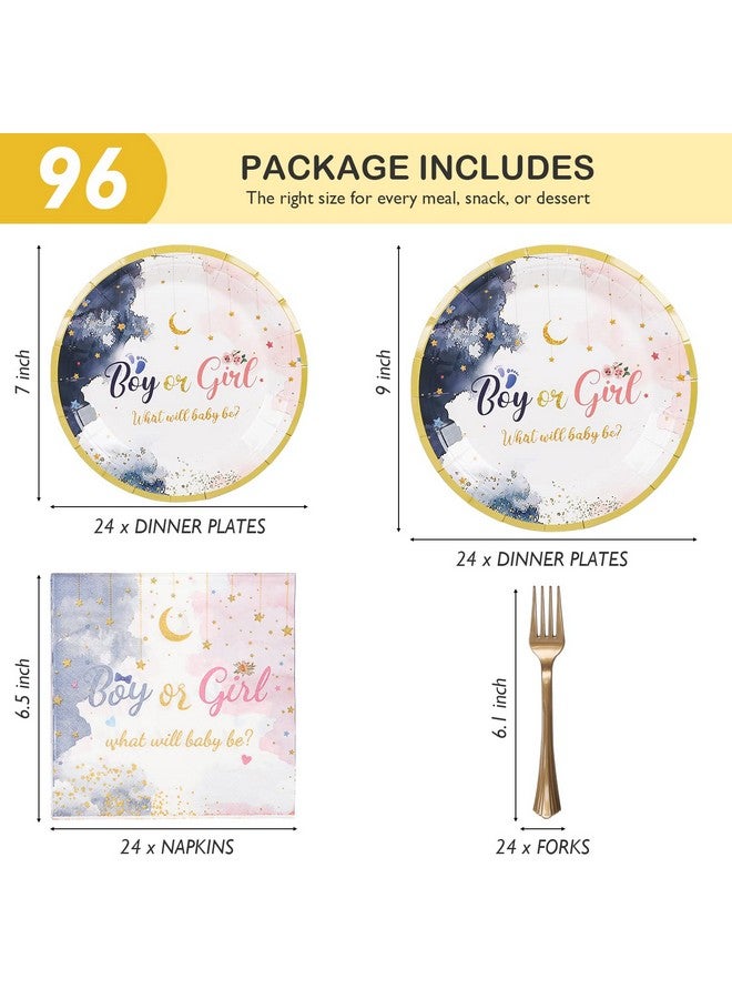 CLYMENE 96 Pcs Gender Reveal Party Supplies | Baby Shower Party Decorations | Boy or Girl Gender Reveal Tableware Set | with Paper Plates, Napkins, Forks | for Boys & Girls | Serves 24 Guests - Image 2