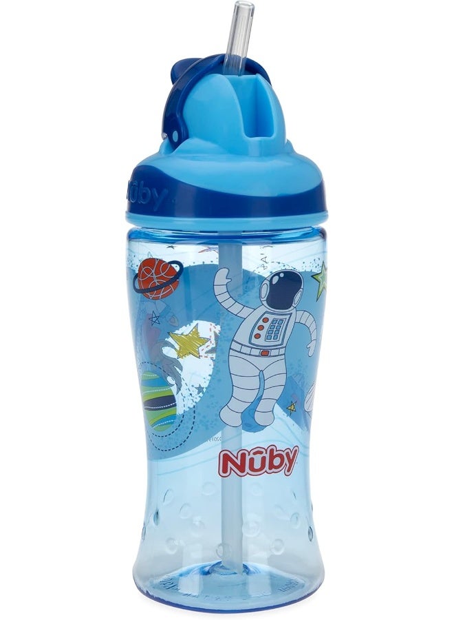 Nuby Thirsty Kids No-Spill Flip-it Printed Boost Cup with Thin Soft Straw - 12oz, 18+ Months, 1 Pack Print May Vary