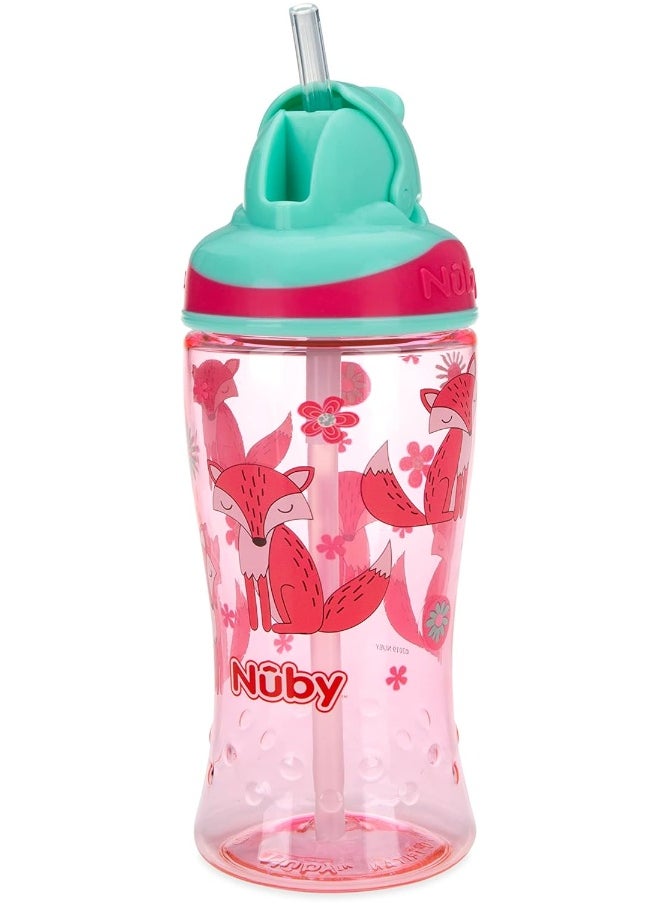 Nuby Nuby Thirsty Kids No-Spill Flip-it Printed Boost Cup with Thin Soft Straw - 12oz, 18+ Months, 1 Pack Print May Vary  - Image 1