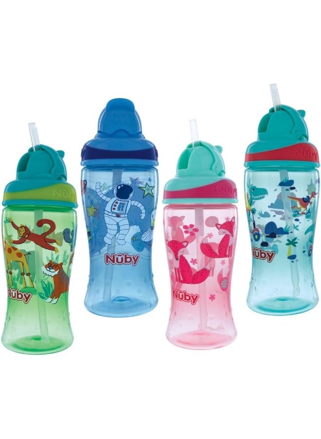 Nuby Nuby Thirsty Kids No-Spill Flip-it Printed Boost Cup with Thin Soft Straw - 12oz, 18+ Months, 1 Pack Print May Vary  - Image 4