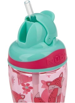 Nuby Nuby Thirsty Kids No-Spill Flip-it Printed Boost Cup with Thin Soft Straw - 12oz, 18+ Months, 1 Pack Print May Vary  - Image 2