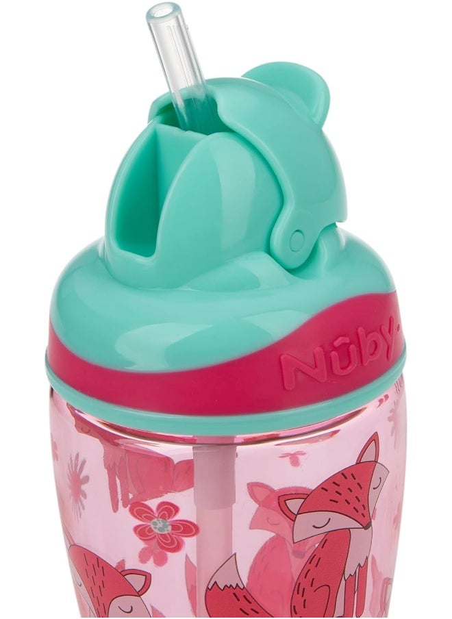 Nuby Nuby Thirsty Kids No-Spill Flip-it Printed Boost Cup with Thin Soft Straw - 12oz, 18+ Months, 1 Pack Print May Vary  - Image 2