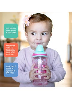 Nuby Nuby Thirsty Kids No-Spill Flip-it Printed Boost Cup with Thin Soft Straw - 12oz, 18+ Months, 1 Pack Print May Vary  - Image 3
