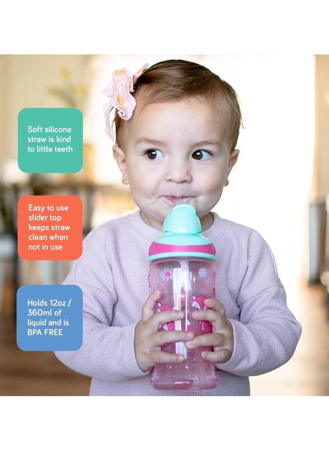 Nuby Nuby Thirsty Kids No-Spill Flip-it Printed Boost Cup with Thin Soft Straw - 12oz, 18+ Months, 1 Pack Print May Vary  - Image 3