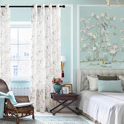 XTMYI Botanical Sheer Curtains 63 Inch Length for Kitchen Bedroom 2 Panels Set Grommet Vine Floral Non See Through Curtains for Living Room - Image 2
