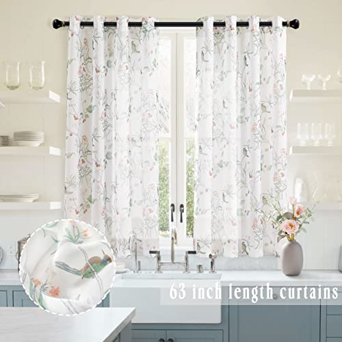 XTMYI Botanical Sheer Curtains 63 Inch Length for Kitchen Bedroom 2 Panels Set Grommet Vine Floral Non See Through Curtains for Living Room - Image 3