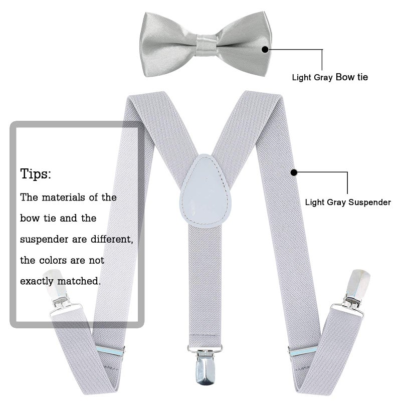 AWAYTR Child Kids Suspenders Bowtie Set - Adjustable Suspender Set for Boys and Girls(25Inches (3 Years to 6 Years), Light Gray) - Image 5