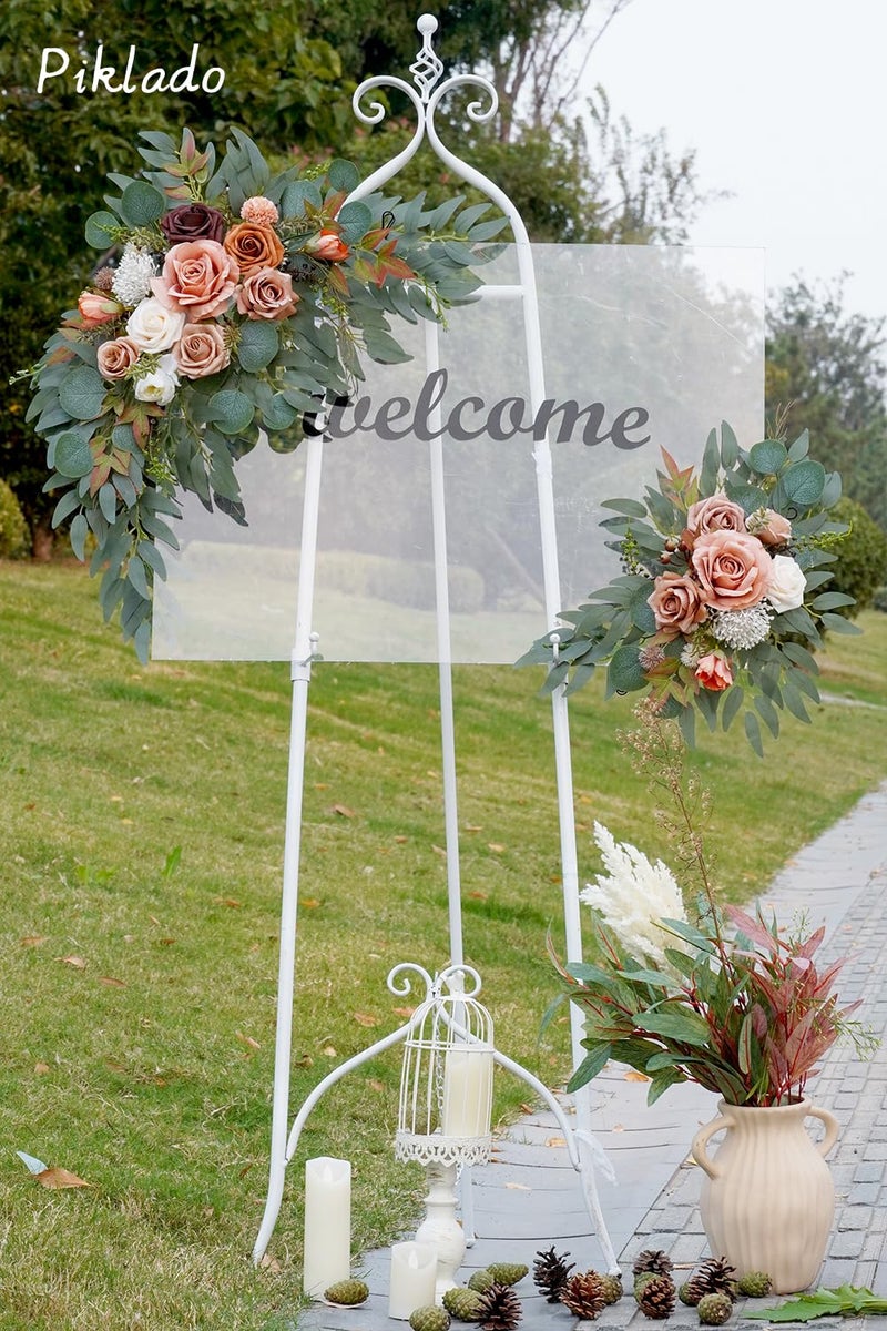 Piklado Faux Flower Swag Set of 2 for Wedding Welcome Signs Floral Swag Wedding Reception Ceremony Signs Decor (Terracotta) - Image 2