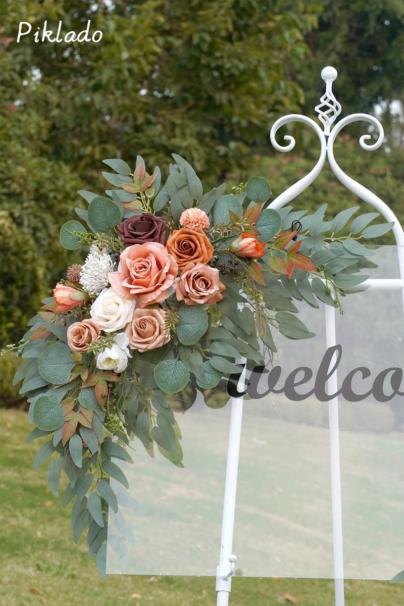 Piklado Faux Flower Swag Set of 2 for Wedding Welcome Signs Floral Swag Wedding Reception Ceremony Signs Decor (Terracotta) - Image 3