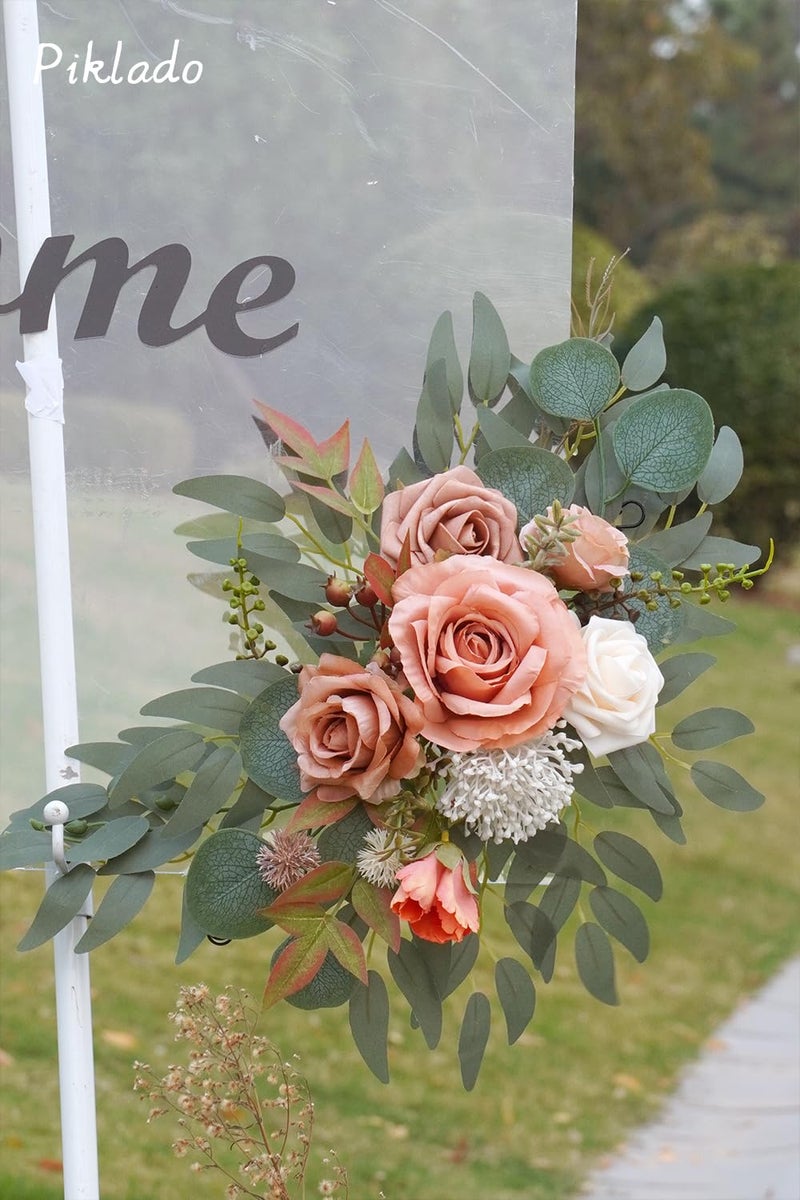 Piklado Faux Flower Swag Set of 2 for Wedding Welcome Signs Floral Swag Wedding Reception Ceremony Signs Decor (Terracotta) - Image 4