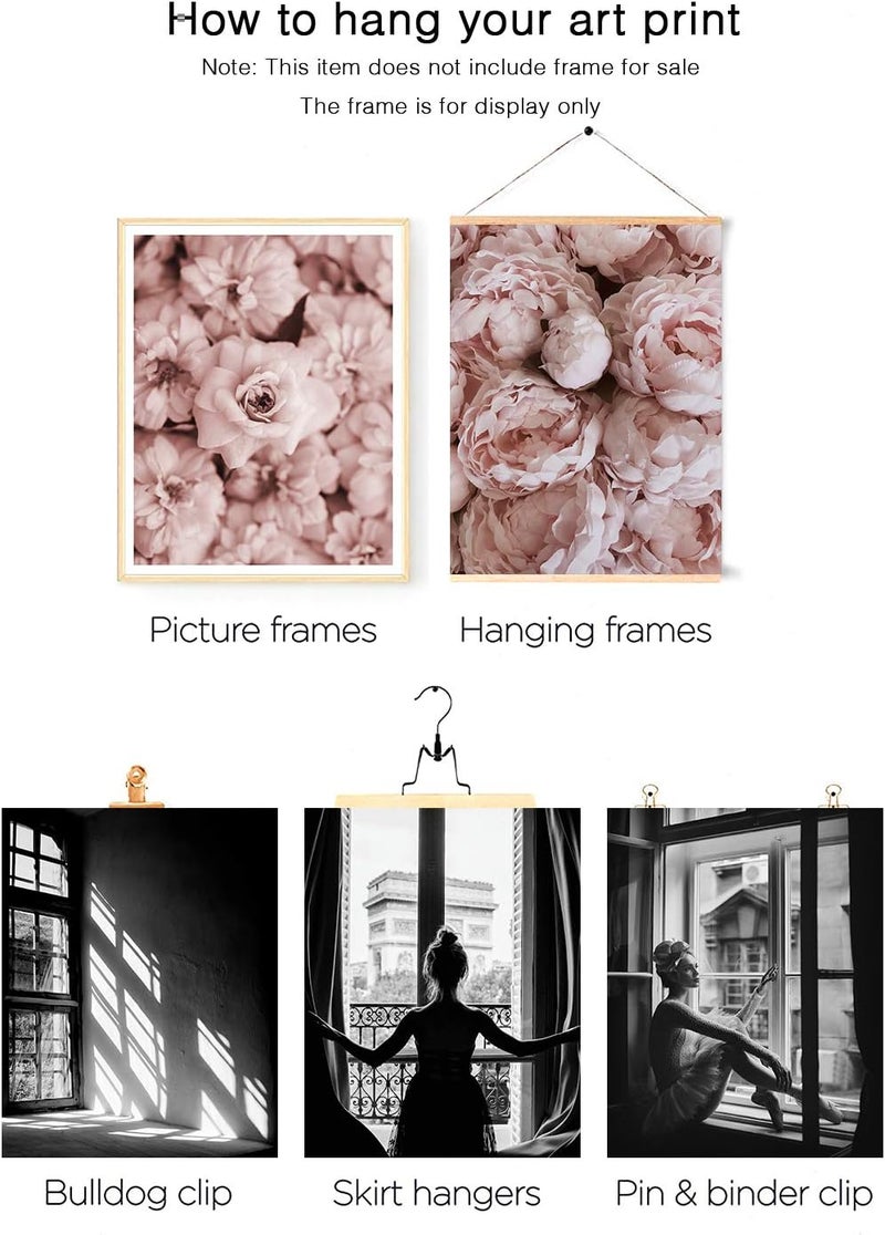 HoozGee Fashion Wall Art Prints Set of 6 Black and White Art Pink Roses Flower Wall Art Floral Trendy Posters Prints Canvas Art Pictures Bedroom Decor for Girls Room Decor (8"x10" UNFRAMED) - Image 3