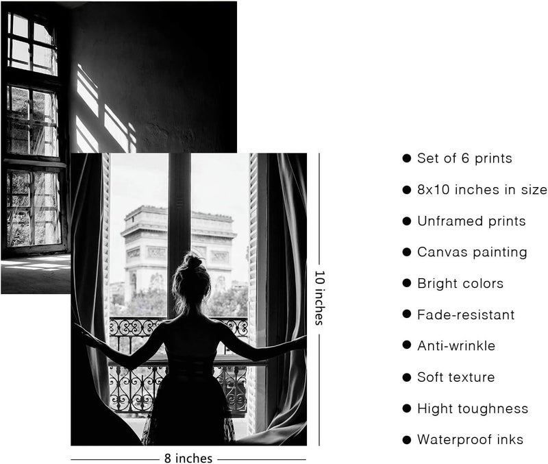 HoozGee Fashion Wall Art Prints Set of 6 Black and White Art Pink Roses Flower Wall Art Floral Trendy Posters Prints Canvas Art Pictures Bedroom Decor for Girls Room Decor (8"x10" UNFRAMED) - Image 2