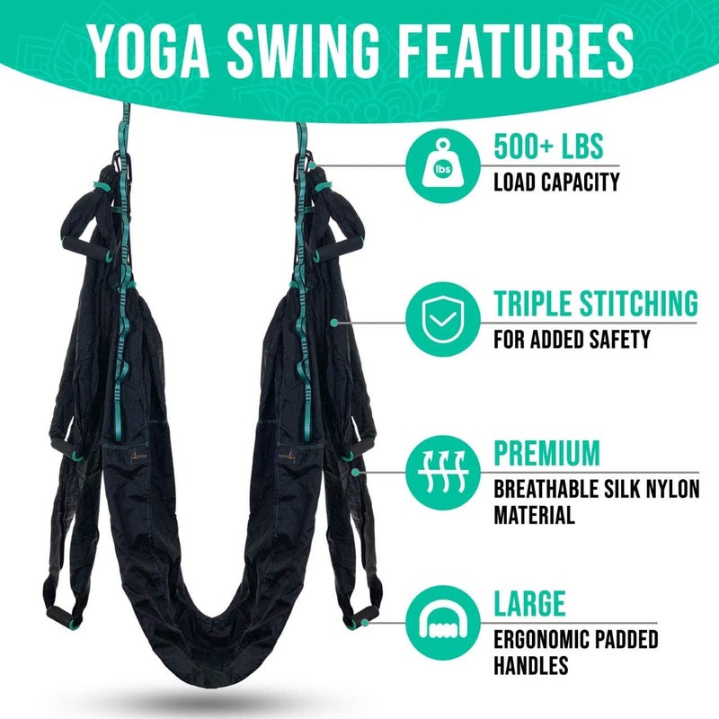 YOGA SWING PRO طقم أرجوحة اليوغا الهوائية المضادة للجاذبية - مجموعة حبال الطيران للأكروبات للعلاج بالعكس في الداخل والخارج - Image 2