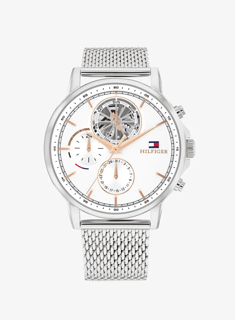Mens Analog Multifunction Quartz Watch With Silver Stainless Steel Mesh Bracelet - 1710682