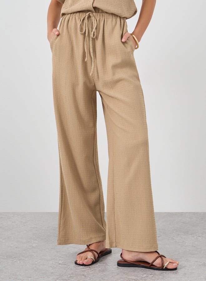 Styli Textured Wide Leg Pants with Drawstring - Image 2
