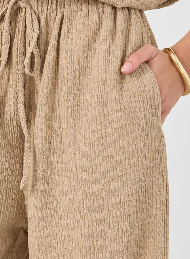Styli Styli Textured Wide Leg Pants with Drawstring