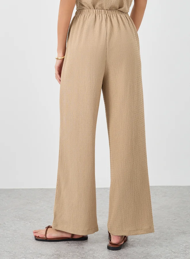 Styli Styli Textured Wide Leg Pants with Drawstring