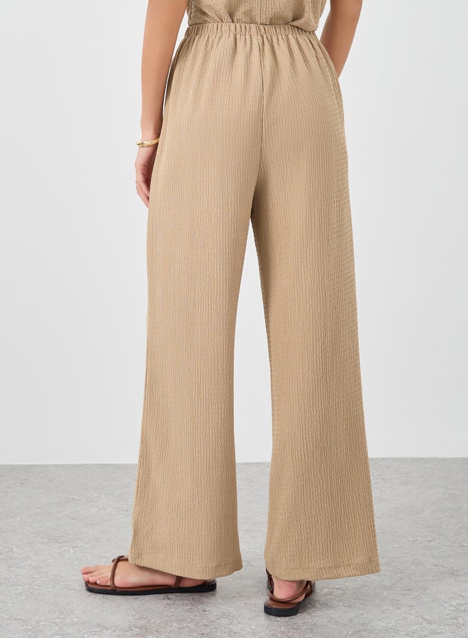 Styli Textured Wide Leg Pants with Drawstring - Image 4