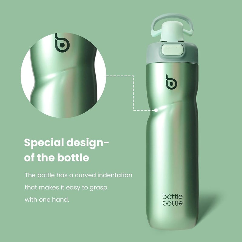 bottle bottle زجاجة زجاجة معزولة سعة 24 أونصة من الفولاذ المقاوم للصدأ مع مقبض وغطاء قابل للطي، مانعة للتسرب، خضراء - Image 5