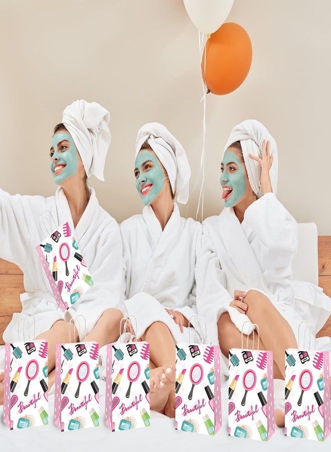 gisgfim 12 Pcs Spa Makeup Birthday Party Goody Treat Favor Bags Cosmetics Party Paper Gift Bags Spa Theme Party Decorations for Kids Girl Makeup Birthday Party Supplies - Image 5