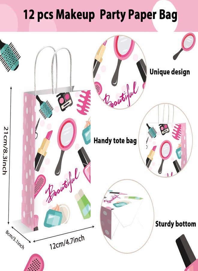 gisgfim 12 Pcs Spa Makeup Birthday Party Goody Treat Favor Bags Cosmetics Party Paper Gift Bags Spa Theme Party Decorations for Kids Girl Makeup Birthday Party Supplies - Image 2