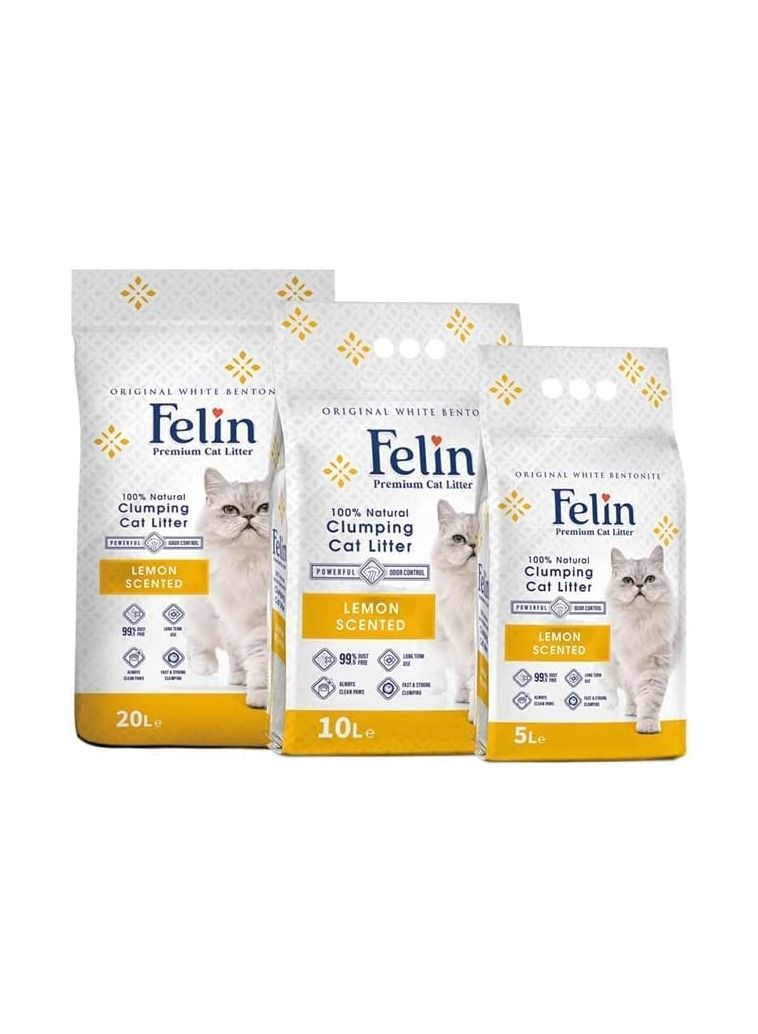 فيلين فضلات القطط من فيلين بريميوم 100٪ رمل قطط طبيعي متكتل خالي من الغبار طويل الأمد يستخدم دائمًا أقدام نظيفة سريعة التكتل 10 لتر ليمون معطر - Image 2