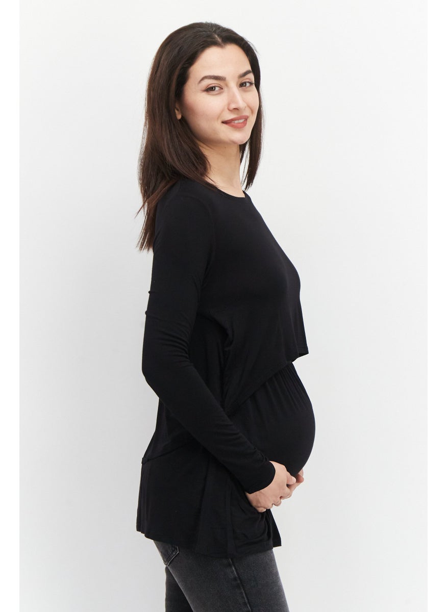 Cotton On Maternity Round Neck Long Sleeve Plain Blouse, Black  - Image 3